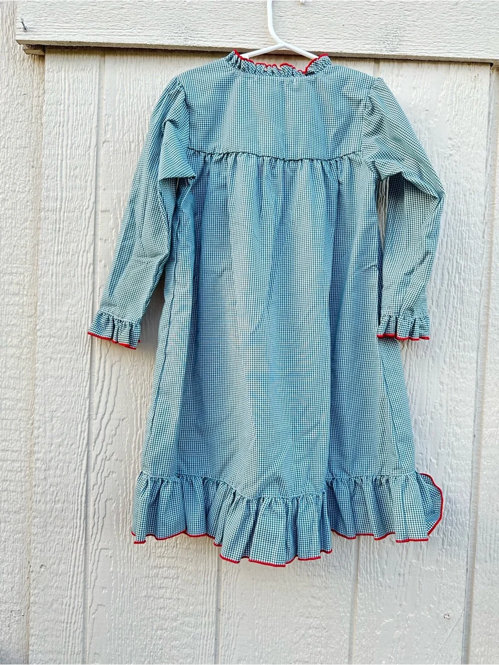 Sweet Dreams Green Gingham Nightgown with Red Trim and Monogram